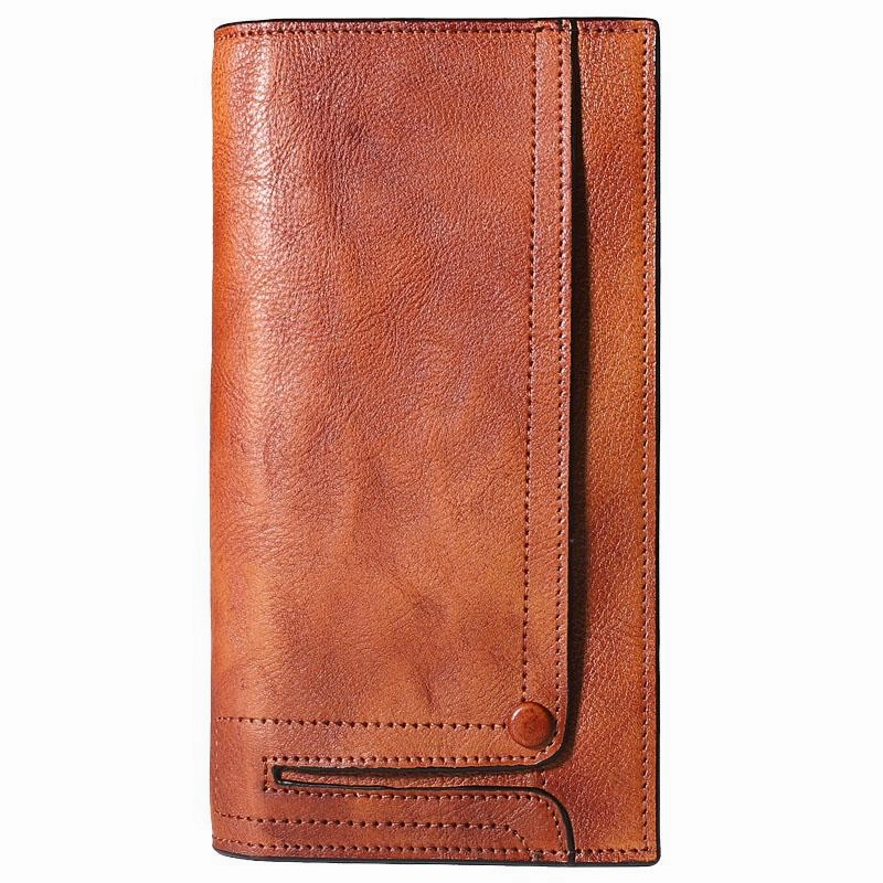 Cool Leather Brown Mens Long Wallet Gray Buckled Long Wallet Bifold Clutch Wallet Card Wallet for Men