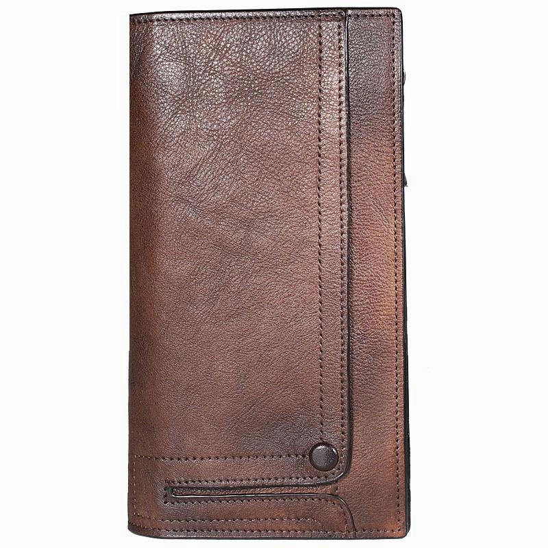 Cool Leather Brown Mens Long Wallet Gray Buckled Long Wallet Bifold Clutch Wallet Card Wallet for Men