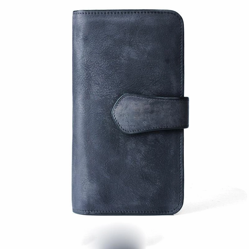 Cool Leather Brown Mens Long Wallet Gray Buckled Long Wallet Trifold Clutch Wallet for Men