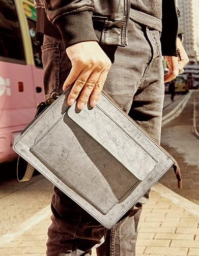 Cool Leather Large Mens Wristlet Bag Vintage Clutch Zipper Bag for Men