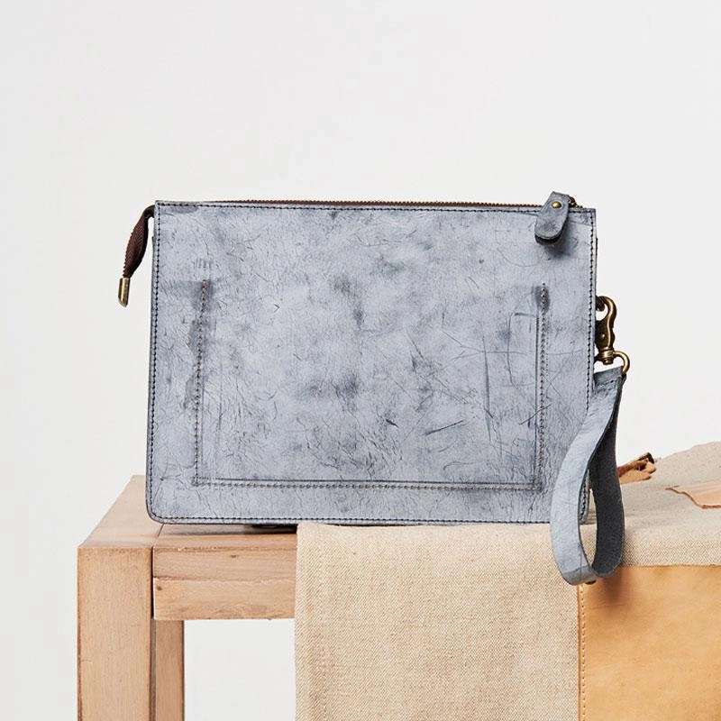 Cool Leather Large Mens Wristlet Bag Vintage Clutch Zipper Bag for Men