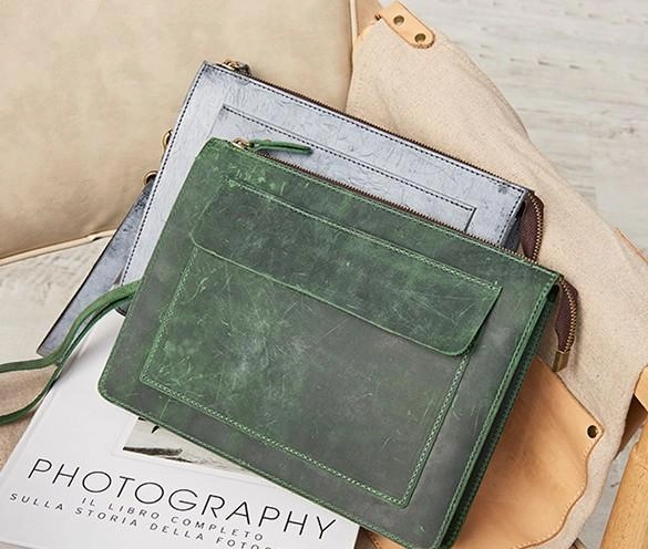 Cool Leather Large Mens Wristlet Bag Vintage Clutch Zipper Bag for Men
