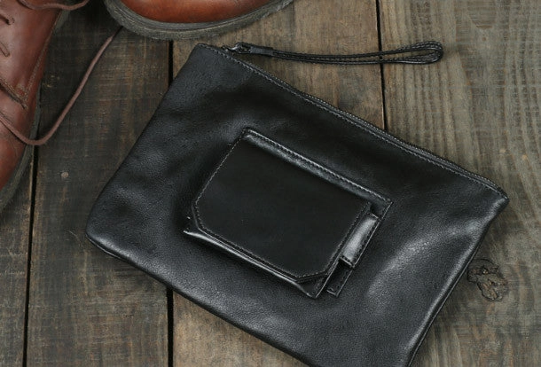 Cool Leather large wristlet wallet leather men zipper clutch wallet for men