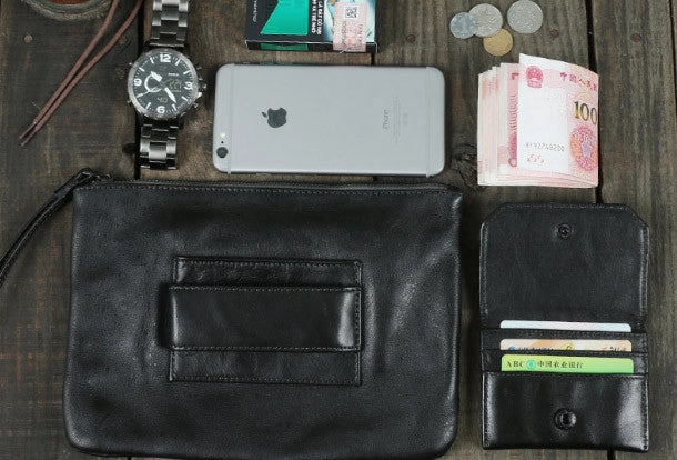 Cool Leather large wristlet wallet leather men zipper clutch wallet for men