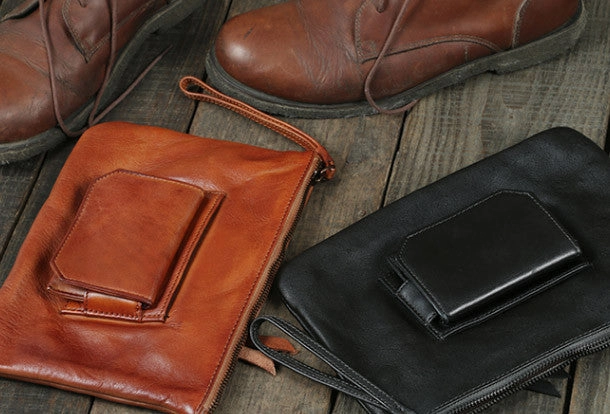 Cool Leather large wristlet wallet leather men zipper clutch wallet for men