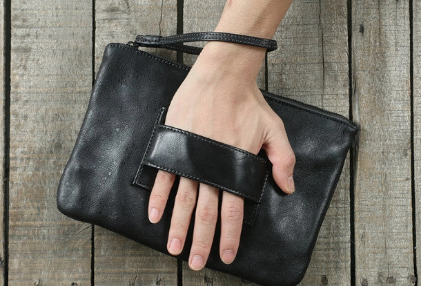 Cool Leather large wristlet wallet leather men zipper clutch wallet for men