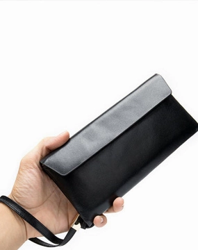 Cool Leather Long Wallet for Men Black Envelope Wallet Wristlet Clutch Wallet For Men