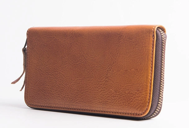 Cool Leather mens bifold long wallet leather zipper clutch wallet for men