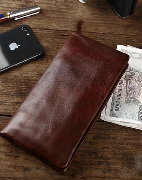 Cool Leather Mens Black Slim Long Wallet Zipper Bifold Card Wallet Clutch Wallet For Men