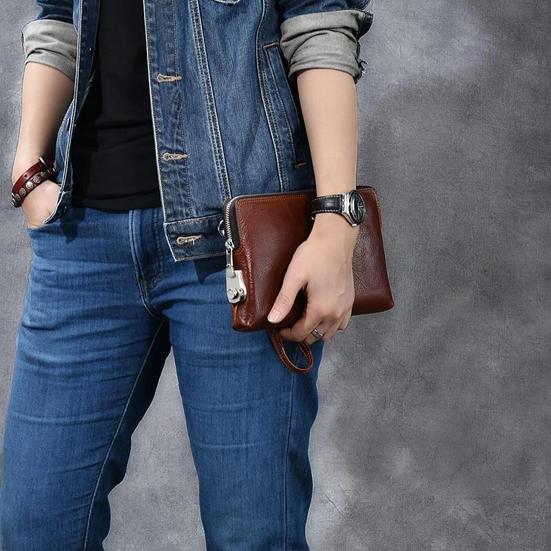 Cool Leather Mens Brown Business Clutch Bag Black Long Wallet For Men