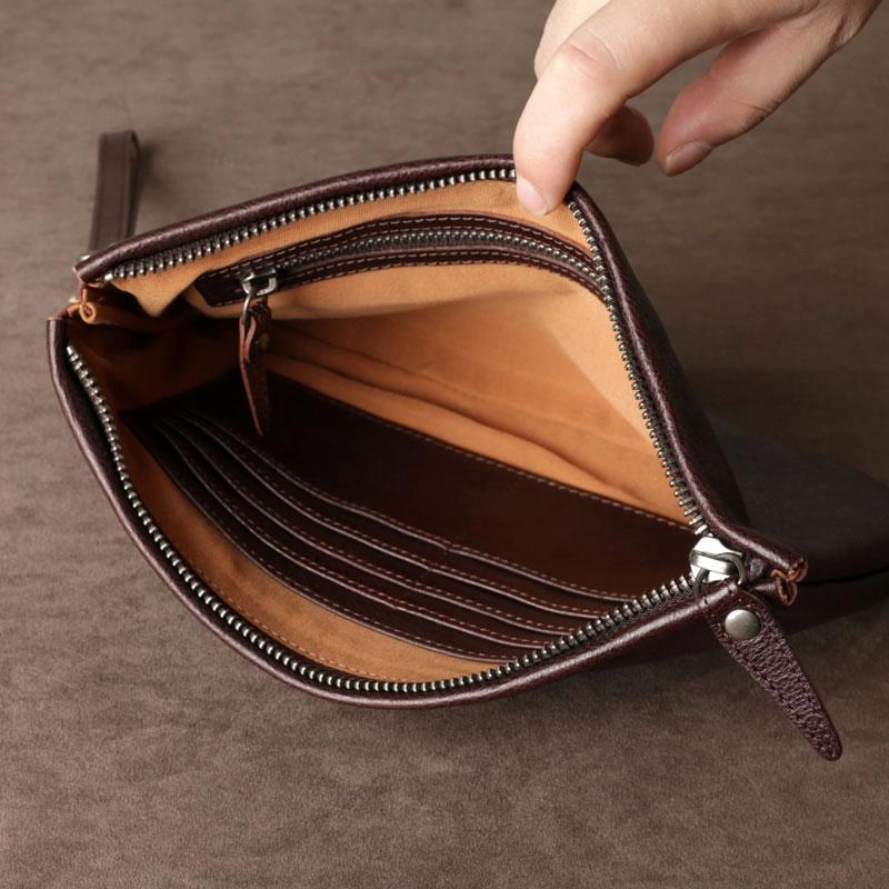 Cool Leather Mens Clutch Wallet Zipper Clutch Wallet Wristlet Wallet for Men