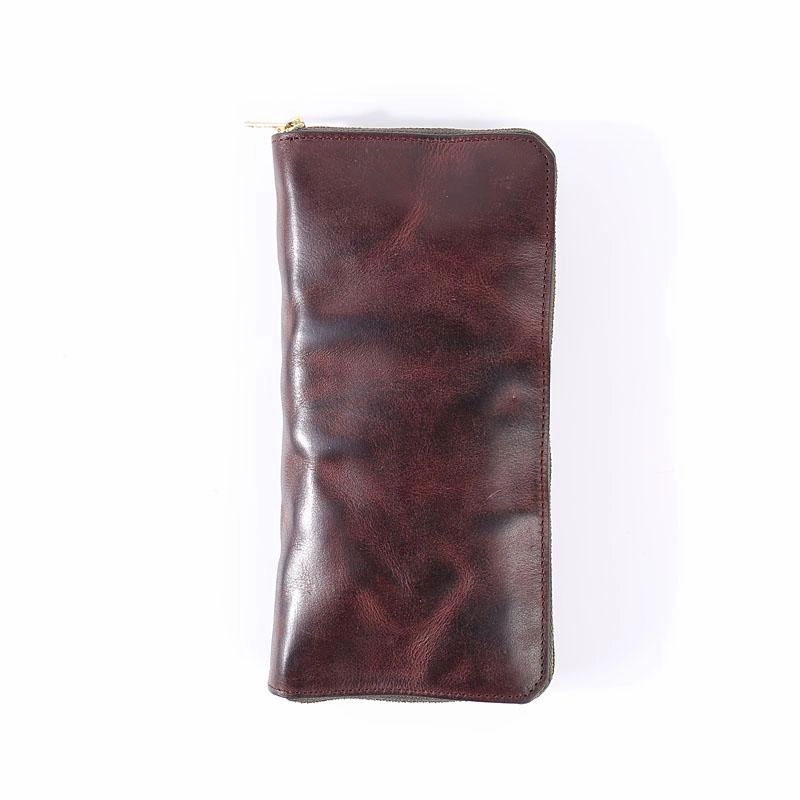Cool Leather Mens Coffee Long Wallet Zipper Clutch Bag Phone Wallet Long Wallet For Men