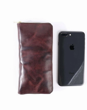 Cool Leather Mens Coffee Long Wallet Zipper Clutch Bag Phone Wallet Long Wallet For Men