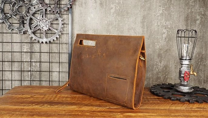 Cool Leather Mens Leather Large Clutch Wristlet Bag Shoulder Bag Side Bag for Men