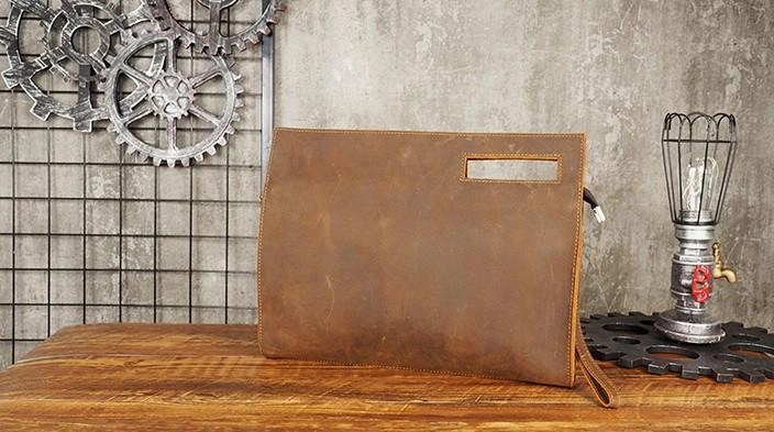 Cool Leather Mens Leather Large Clutch Wristlet Bag Shoulder Bag Side Bag for Men