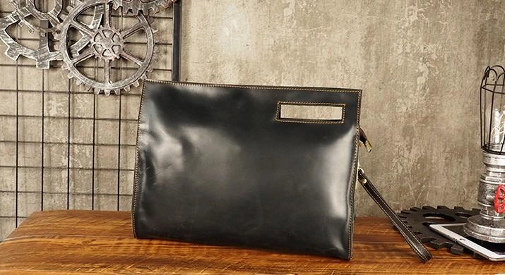Cool Leather Mens Leather Large Clutch Wristlet Bag Shoulder Bag Side Bag for Men