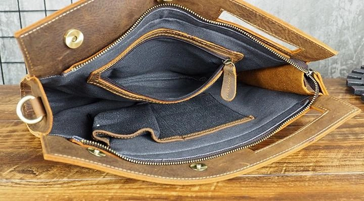Cool Leather Mens Leather Large Clutch Wristlet Bag Shoulder Bag Side Bag for Men