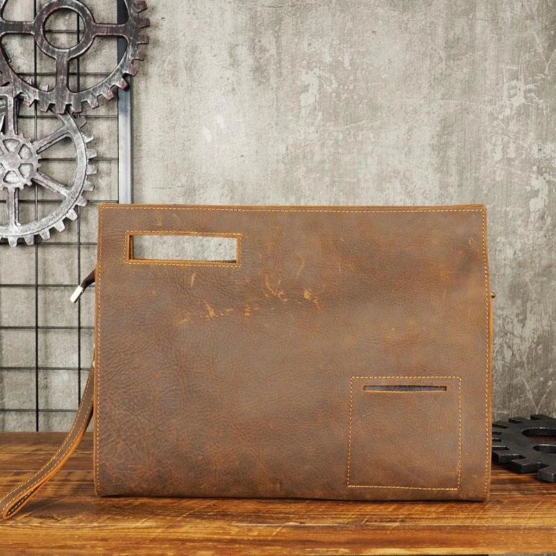 Cool Leather Mens Leather Large Clutch Wristlet Bag Shoulder Bag Side Bag for Men