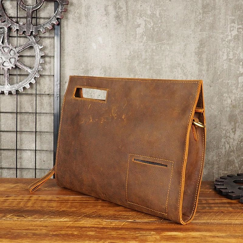 Cool Leather Mens Leather Large Clutch Wristlet Bag Shoulder Bag Side Bag for Men