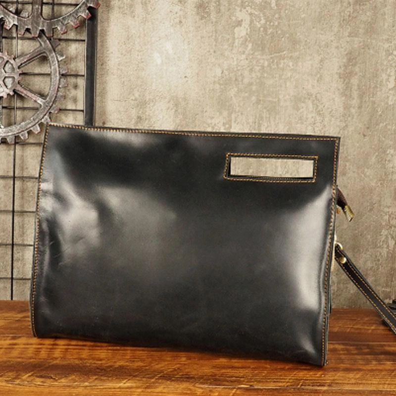 Cool Leather Mens Leather Large Clutch Wristlet Bag Shoulder Bag Side Bag for Men