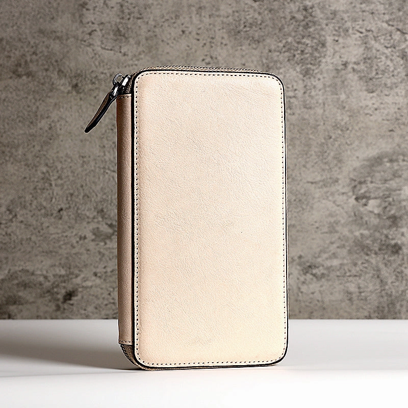 Cool leather mens long wallet vintage zipper long clutch wallet for men