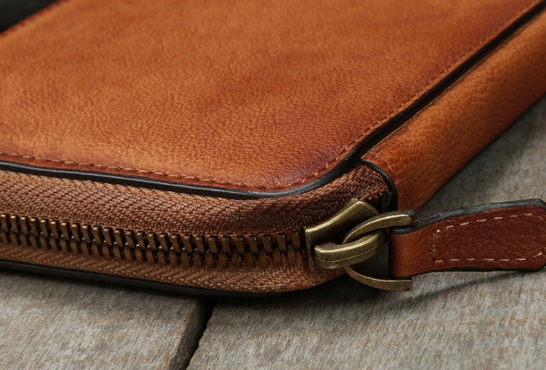 Cool leather mens long wallet vintage zipper long clutch wallet for men