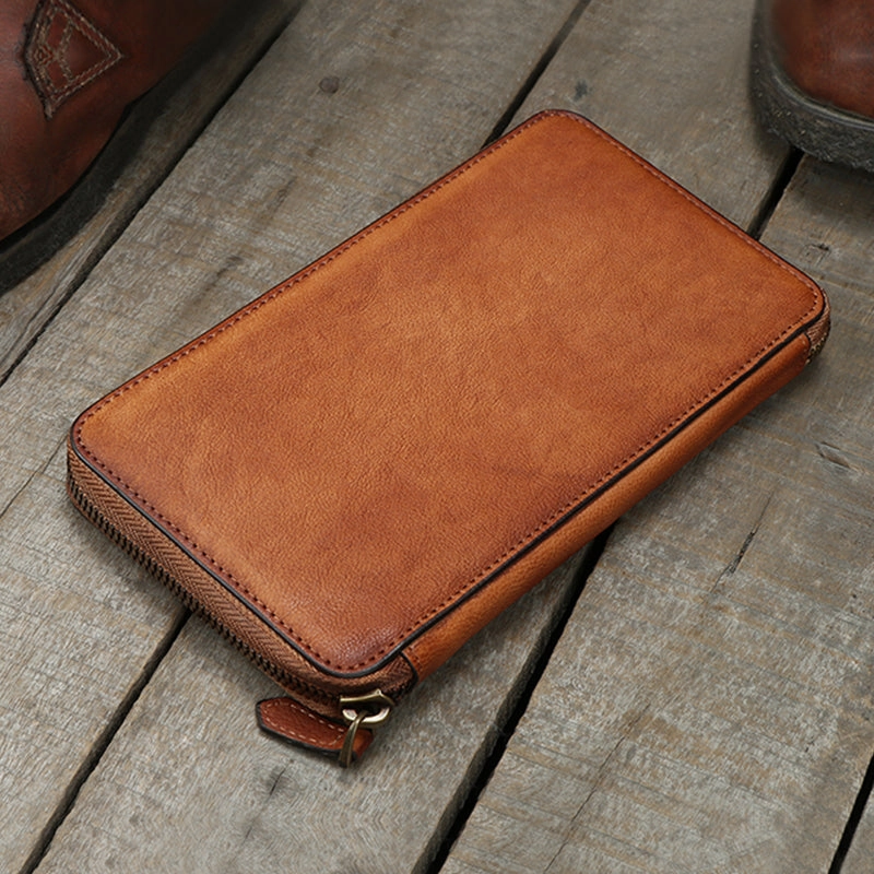 Cool leather mens long wallet vintage zipper long clutch wallet for men