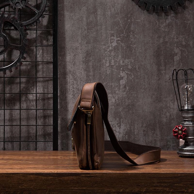 Cool Leather Mens Small Side Bag 11inch Clutch Purse Bag Messenger Bag for Men