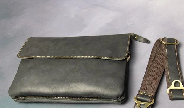 Cool Leather Mens Small Side Bag 11inch Clutch Purse Bag Messenger Bag for Men