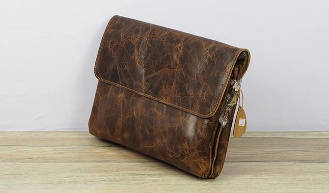 Cool Leather Mens Small Side Bag 11inch Clutch Purse Bag Messenger Bag for Men