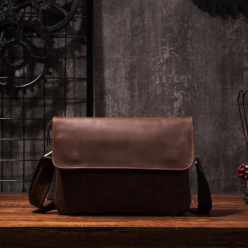 Cool Leather Mens Small Side Bag 11inch Clutch Purse Bag Messenger Bag for Men