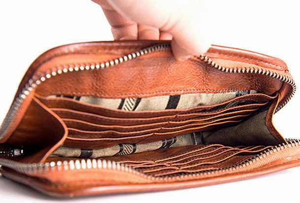 Cool Leather mens wirstlet long wallet leather wristlet zipper clutch wallet for men