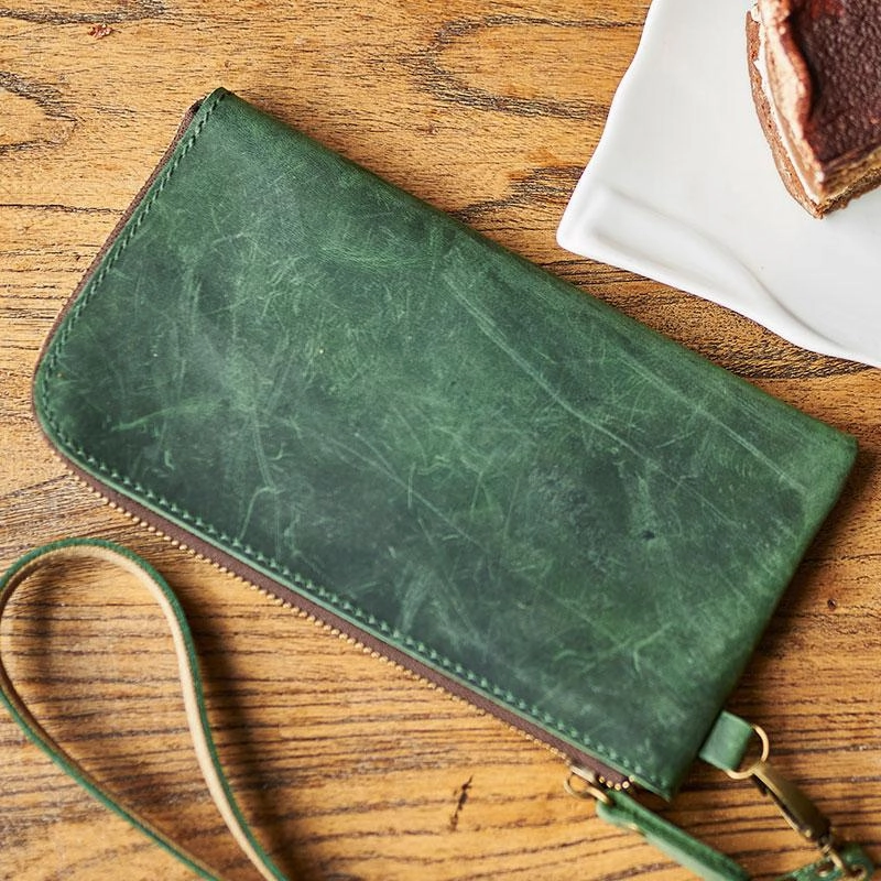 Cool Leather Mens Wristlet Wallet Vintage Clutch Zipper Wallet for Men