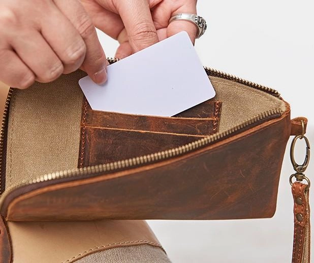 Cool Leather Mens Wristlet Wallet Vintage Clutch Zipper Wallet for Men