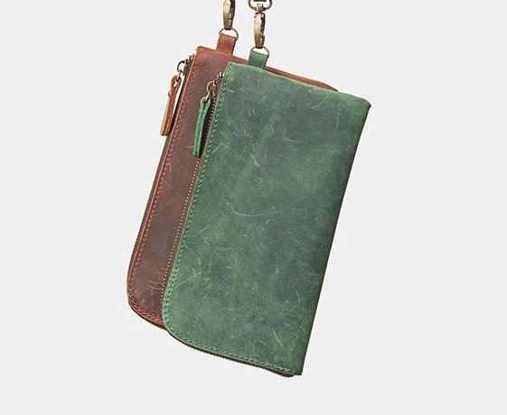 Cool Leather Mens Wristlet Wallet Vintage Clutch Zipper Wallet for Men