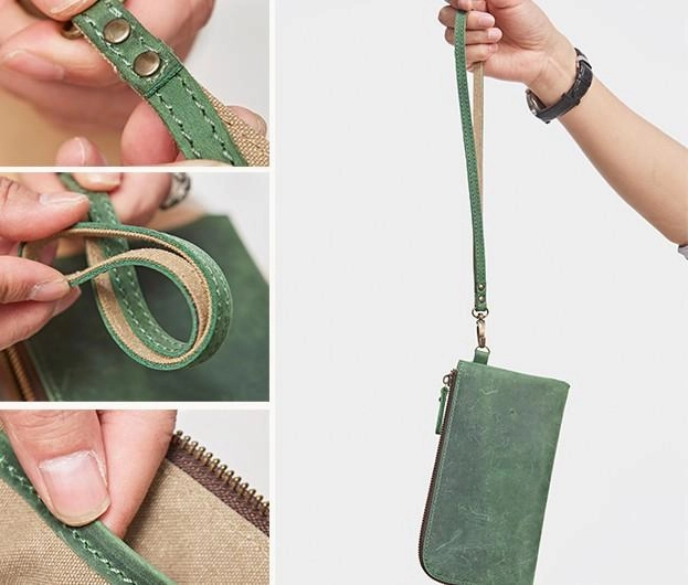 Cool Leather Mens Wristlet Wallet Vintage Clutch Zipper Wallet for Men