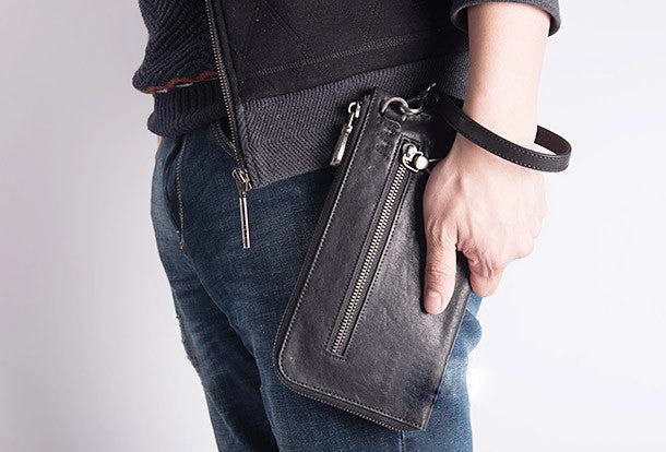 Cool leather mens Wristlet Wallets long wallet zipper clutch wallet for men