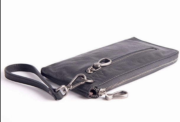 Cool leather mens Wristlet Wallets long wallet zipper clutch wallet for men