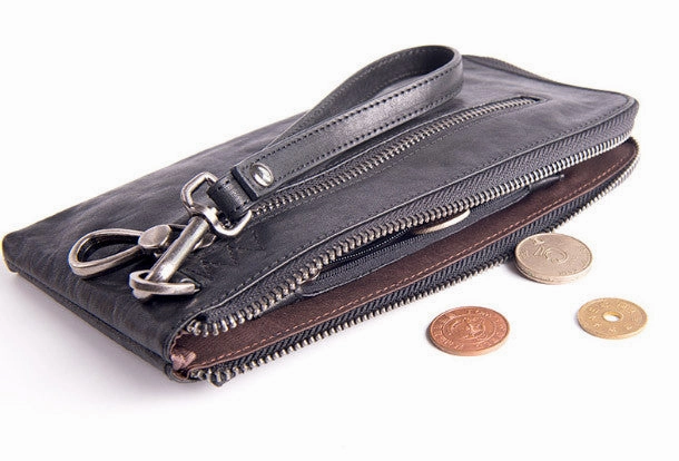 Cool leather mens Wristlet Wallets long wallet zipper clutch wallet for men
