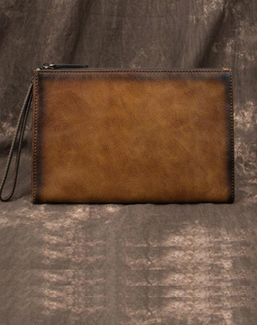 COOL MEN LEATHER Yellow Wristlet Bag LONG CLUTCH WALLETS ZIPPER VINTAGE Brown Envelope Bag FOR MEN