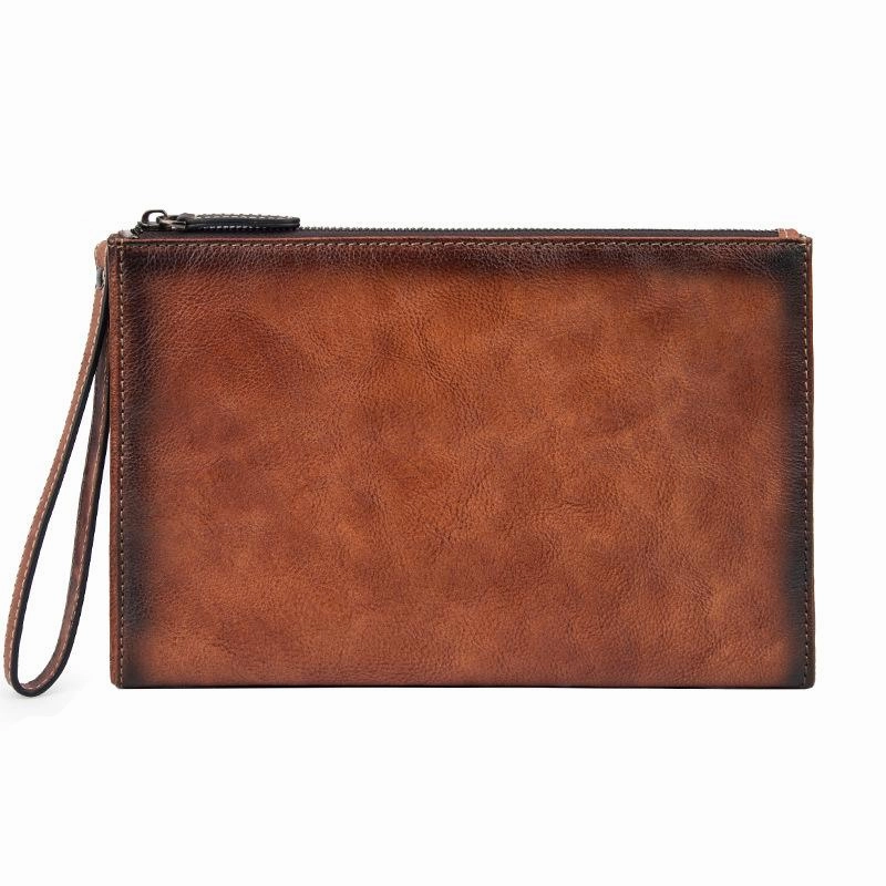 COOL MEN LEATHER Yellow Wristlet Bag LONG CLUTCH WALLETS ZIPPER VINTAGE Brown Envelope Bag FOR MEN