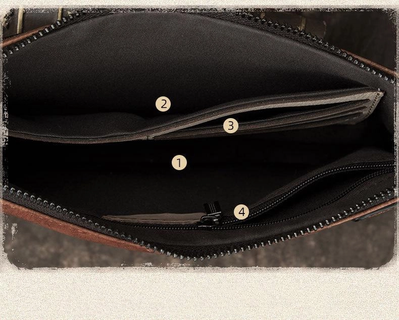 COOL MEN LEATHER ZIPPER LONG CLUTCH WALLETS ZIPPER VINTAGE Brown Envelope Bag FOR MEN