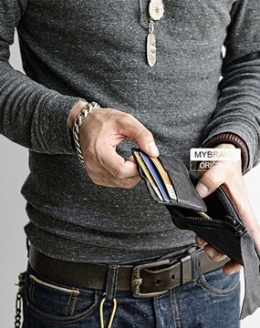 Cool Mens Leather long wallet for men zipper clutch vintage wallet for men