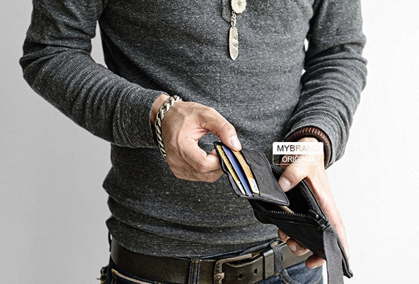 Cool Mens Leather long wallet for men zipper clutch vintage wallet for men