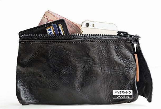 Cool Mens Leather long wallet for men zipper clutch vintage wallet for men