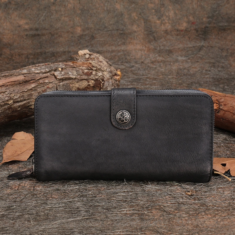 Cool Mens Leather long wallets zipper Vintage clutch wallet for men