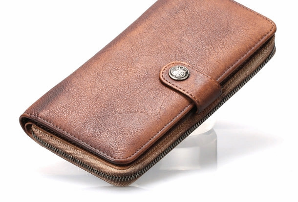 Cool Mens Leather long wallets zipper Vintage clutch wallet for men