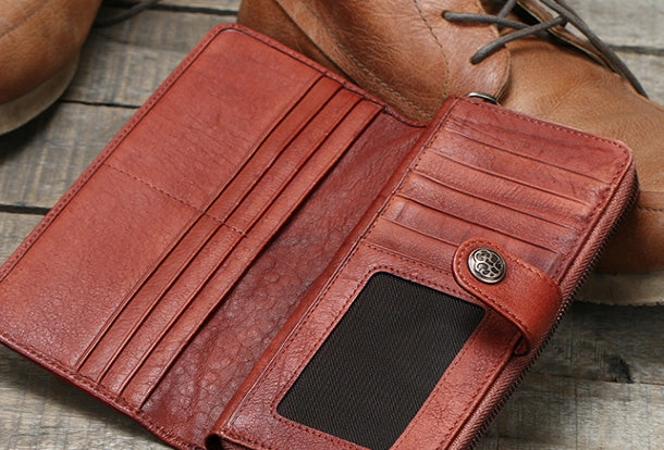 Cool Mens Leather long wallets zipper Vintage clutch wallet for men