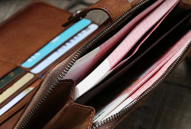 Cool Mens Leather long wallets zipper Vintage clutch wallet for men