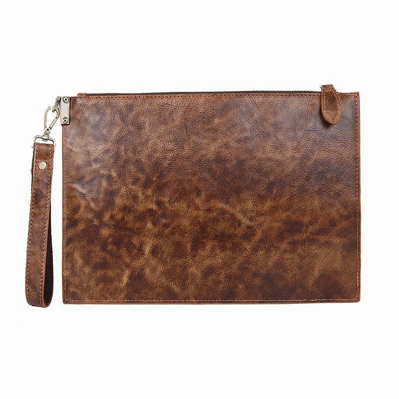 COOL MENS LEATHER ZIPPER LONG CLUTCH WALLETS ZIPPER VINTAGE Brown  Wristlet WALLET FOR MEN